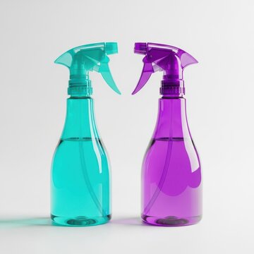 Colorful Plastic Spray Bottles for Cleaning Isolated on White Background