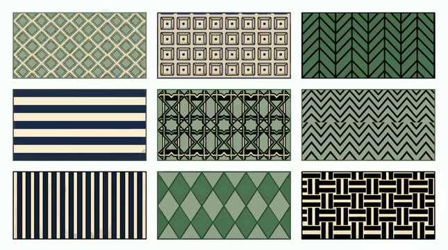 Vector Icon Sheet of Nine Premium Towel Textures, Each Illustration Featuring a Unique Pattern Design, Graphic Resource for Fabric and Textile Concepts
