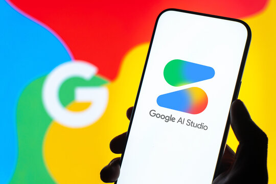 Google AI Studio logo is displayed on a smartphone screen in Bangalore, India, on July 25, 2026
