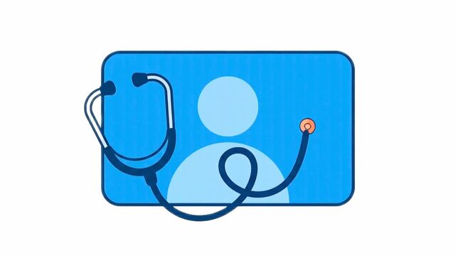 Medical video icon and stethoscope flat design concept animation