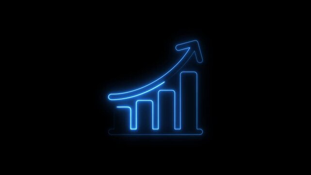 glowing neon business graph growth arrow up arrow. neon arrow business graph icon animation 4k video
