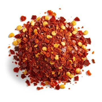 Premium Red Chili Flakes with Seeds Isolated on White Background