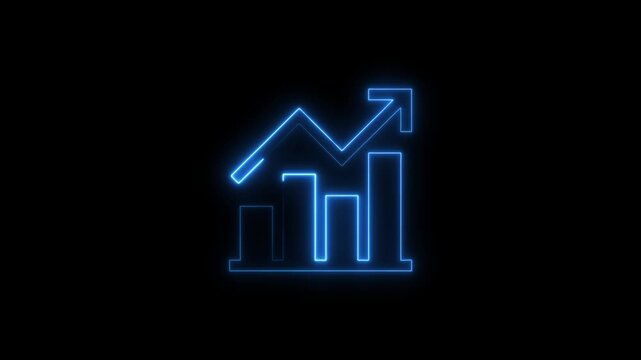 Neon business graph animation increased. Abstract neon line business graph animation. Abstract business growth and start up business concept ,growth concept royal neon line