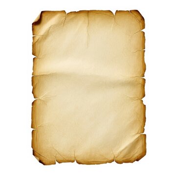 Vintage Burnt Parchment Paper Sheet Isolated on White Background