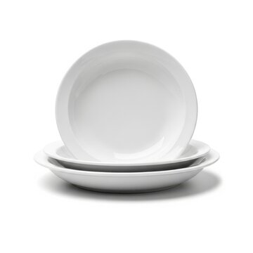 White Ceramic Dinner Plates Stack Isolated on White Background