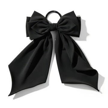 Elegant Black Decorative Ribbon Bow Isolated on White Background