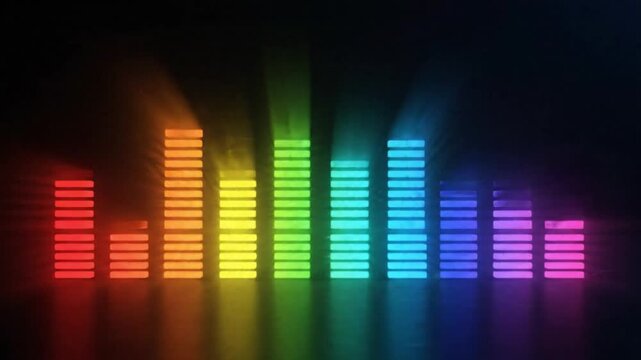 Rainbow Spectrum Digital Equalizer with Reflection on Dark Background