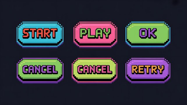 8-bit pixel art neon button set 
