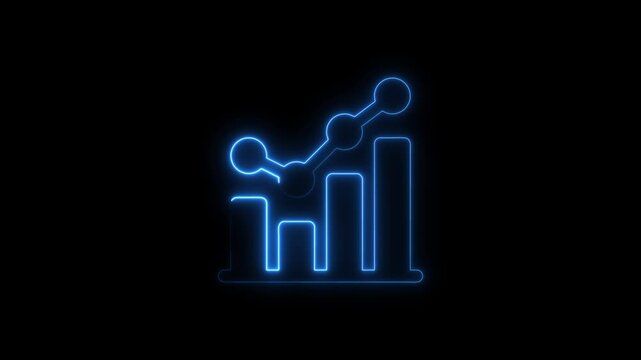 Glowing neon business graph with rising arrow icon on black background. Abstract neon line business graph animation. neon business growth and success concept icon 4k video.