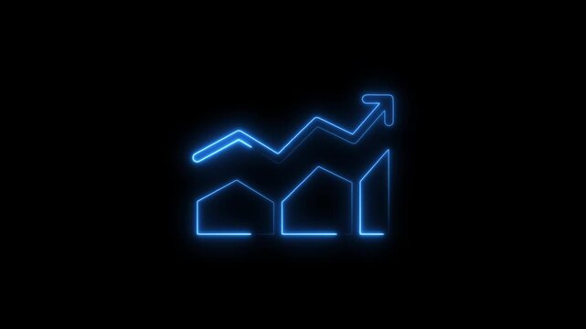 glowing neon business graph growth arrow up arrow. neon arrow business graph icon animation 4k video
