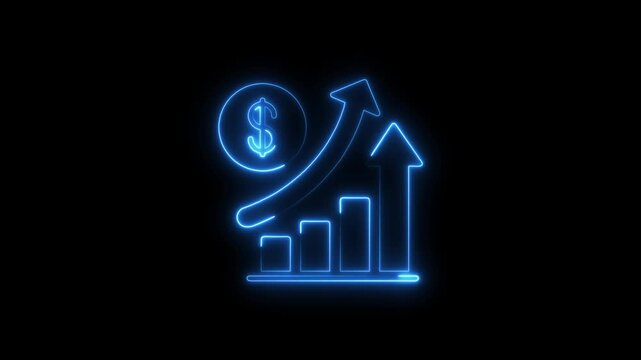 Abstract glowing neon line dollar sign and business graph icon animation. Success , profit, growth concept.Abstract neon arrow business graph chart icon animation background.