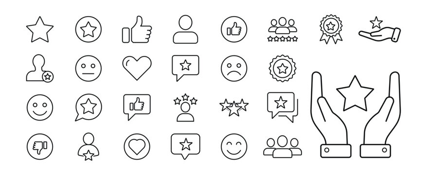 Set of like, thumb up and feedback icons for social media and reviews. vector illustration
