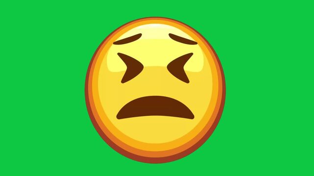Frustrated sick emoji animation face on green background expressing nausea pain and distress