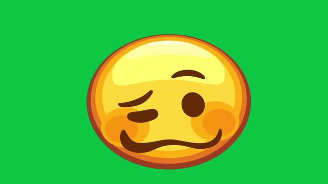 Wry smirk emoji animation face on green background, playful skeptical expression for messaging
