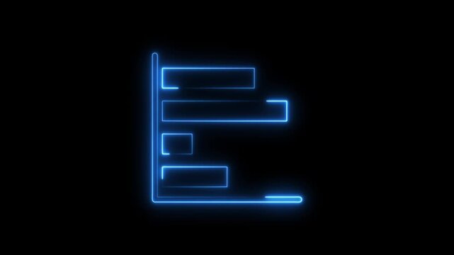 Glowing neon bar graph indicating growth Abstract neon business graph icon animation and black background. 
