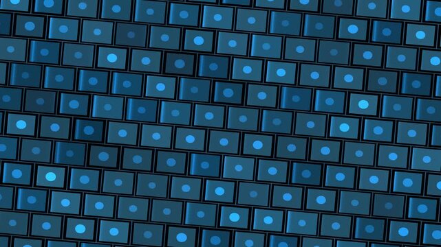Diagonal grid of dark blue rectangular tiles containing lighter blue circular dots arranged in structured pattern