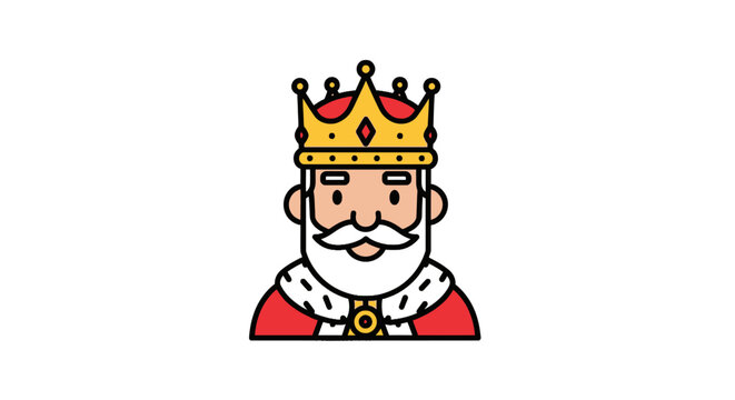 Cartoon King Character with Crown and Royal Robes, Isolated Flat Design
