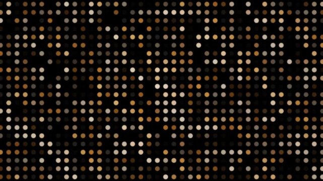A dark background filled with a grid of small glowing dots in shades of gold and gray.
