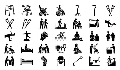 Obraz premium Senior Healthcare Mobility Silhouette Vector Collection