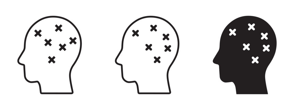 Human head silhouettes mental health concept with cross marks psychology brain vector vector illustration