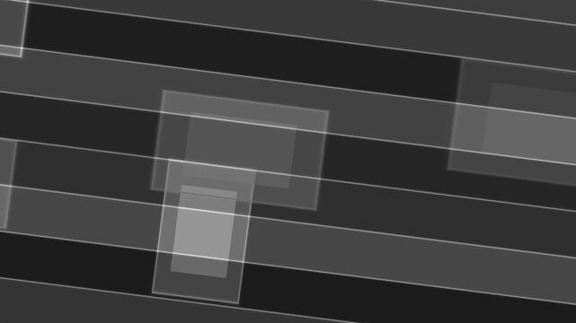 Overlapping geometric shapes create an abstract composition with layered rectangles and bars.