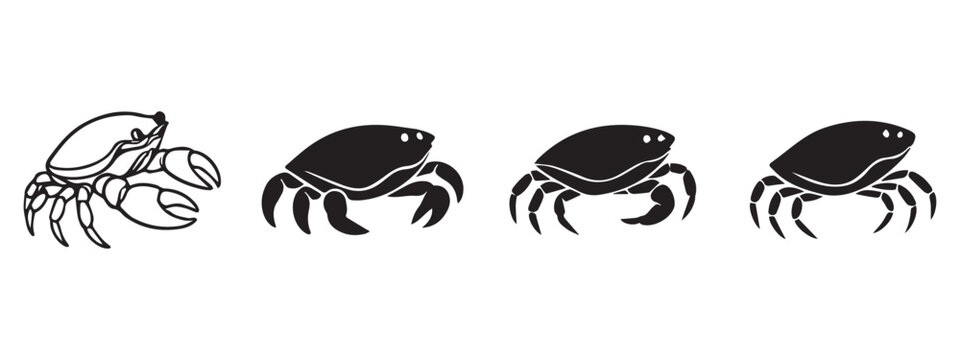 Side View Crab Icon Set Vector Illustration, Outline and Solid Marine Crab Collection