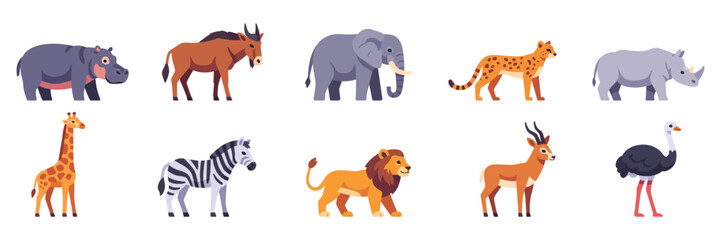 African safari icon set, wild animals, colorful illustrations © point of BORT