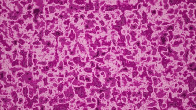 Abstract purple and white micrograph pattern showing organic cellular structure with irregular shapes and textured surface.