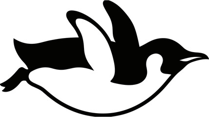 Silhouette of a penguin swimming underwater or sliding on ice, minimalist black and white wildlife vector illustration for animal lovers.  © Ahsan