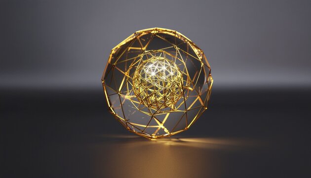 Glass orb with glowing golden fairy lights inside on dark grey background decoration illumination