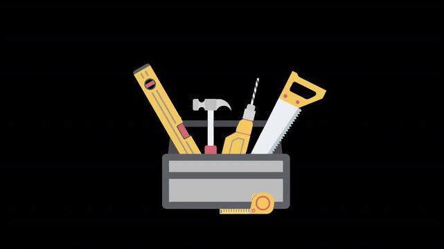 Toolbox with Construction and DIY Hand Tools Flat Animation Icon