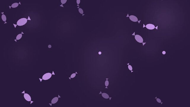 Halloween background of falling wrapped candies, seamless loop in soft lavender