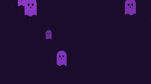 Halloween background of cute ghosts floating upward, seamless loop in purple and black