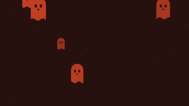 Halloween background of cute ghosts floating upward, seamless loop in fiery red and black