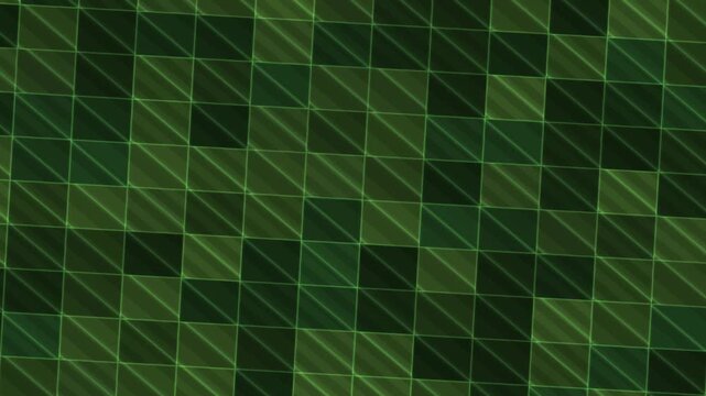 Abstract green grid pattern with diagonal lines creating a mosaic effect on dark background