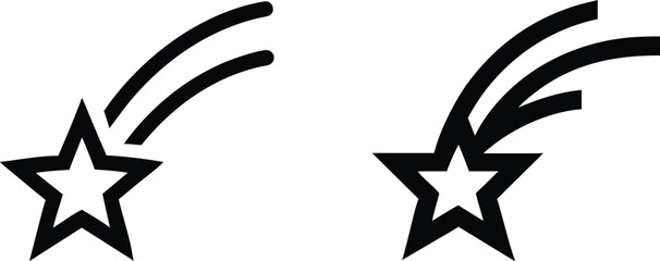 Minimalist black comet or shooting star icons featuring tail motion paths for celestial or space related graphic designs. © meerobeul