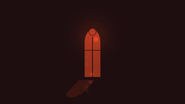 Halloween background of light shifting through a gothic arch window, seamless loop in fiery red and black