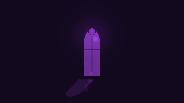 Halloween background of light shifting through a gothic arch window, seamless loop in purple and black