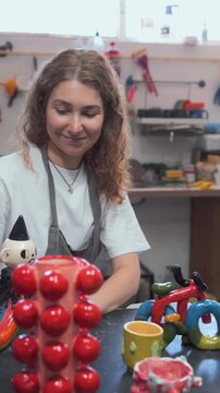 Ceramist at Work with Handmade Ceramics