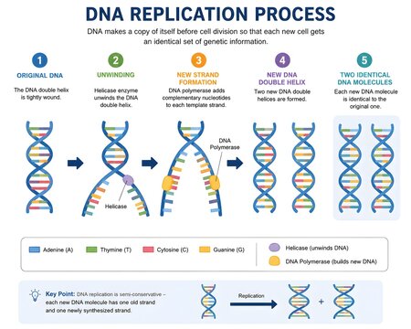 DNA Replication Diagram with Step by Step Educational Illustration