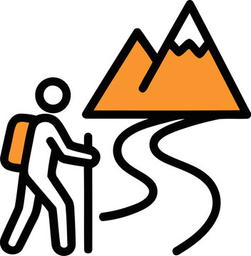 hiker with backpack and mountain path