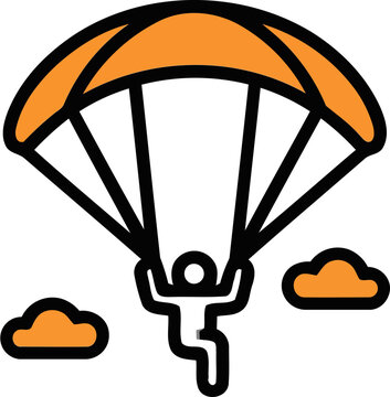 parachutist descending with clouds