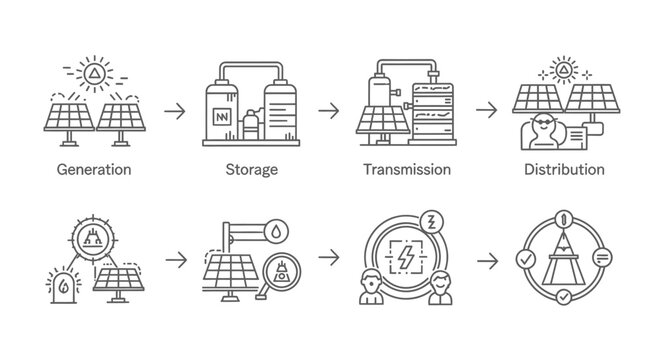 Solar Energy Process: Generation, Storage, Transmission, Distribution, Grid Integration