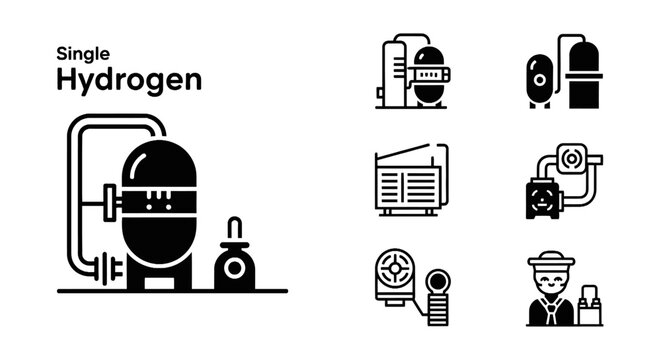 Hydrogen Energy Icons: Production, Storage, and Transport Technology