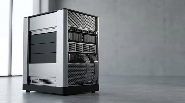 Modern tower computer case with exposed metal grille design high end computer hardware structure