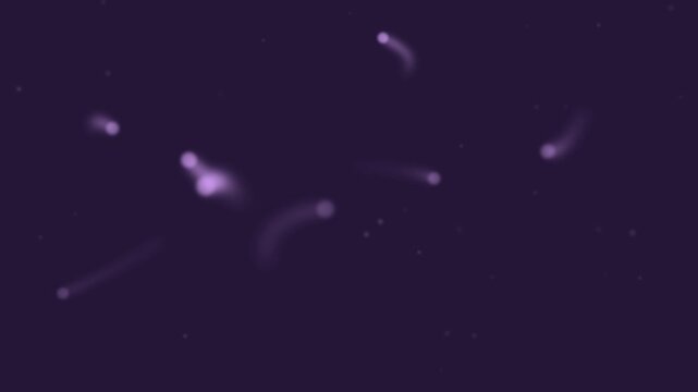 Halloween background of floating will o wisp lights with glowing trails, seamless loop in soft lavender
