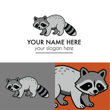 Logo design with raccoon character illustration, branding and logotype with animal icon with text area for your company name in vector, great for landfill recycling and trash companies 