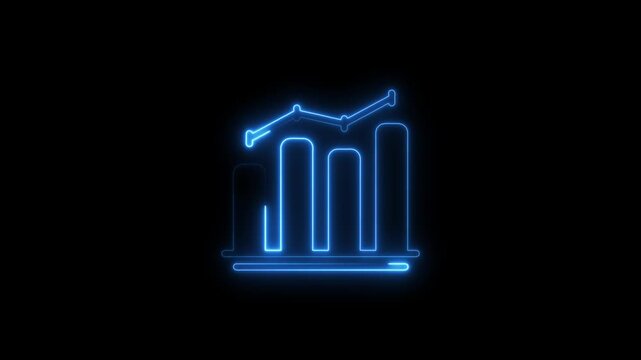 Glowing neon business graph with rising arrow icon on black background. Abstract neon line business graph animation. neon business growth and success concept icon 4k video.