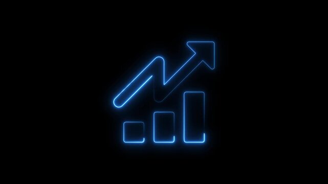 glowing neon business graph growth arrow up arrow. neon arrow business graph icon animation 4k video