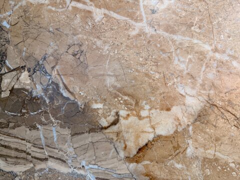 High-resolution close-up of a ceramic floor tile featuring a realistic natural stone pattern with earthy brown, beige, grey, and white marble-like textures.